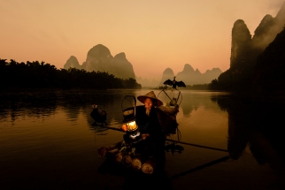 Golden colours Xingping, Guilin, Chinese Cormorant Fisherman, Beautiful image, amazing, best photo