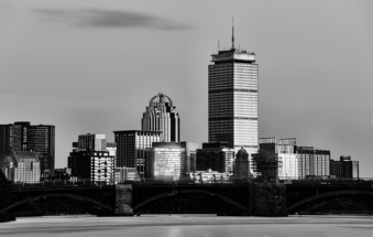 Black and White Boston Skyline from Charles River