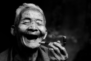 China, teahouse, old man, portrait,, black and white