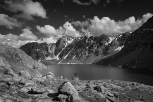 A solo hiker in the majesty of the Kyrgyzstan mountains