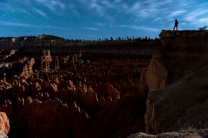 Bryce canyon by Night with hiker, USA