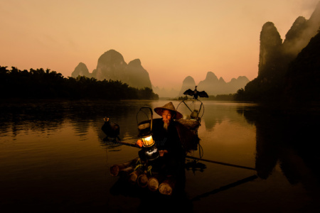 First Light Chinese Cormorant Fisherman Xingping Golden colours Xingping, Guilin, Chinese Cormorant Fisherman, Beautiful image, amazing, best photo