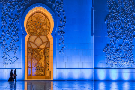 Grand Mosque Abu Dhabi, image taken at night with rich blue. colours. Finalist Travel Photographer of the Year 2018