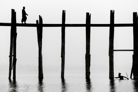 The monk and the fisherman, Myanmar, Ubein bridge. Finalist Travel Photographer of the Year 2018 Burma